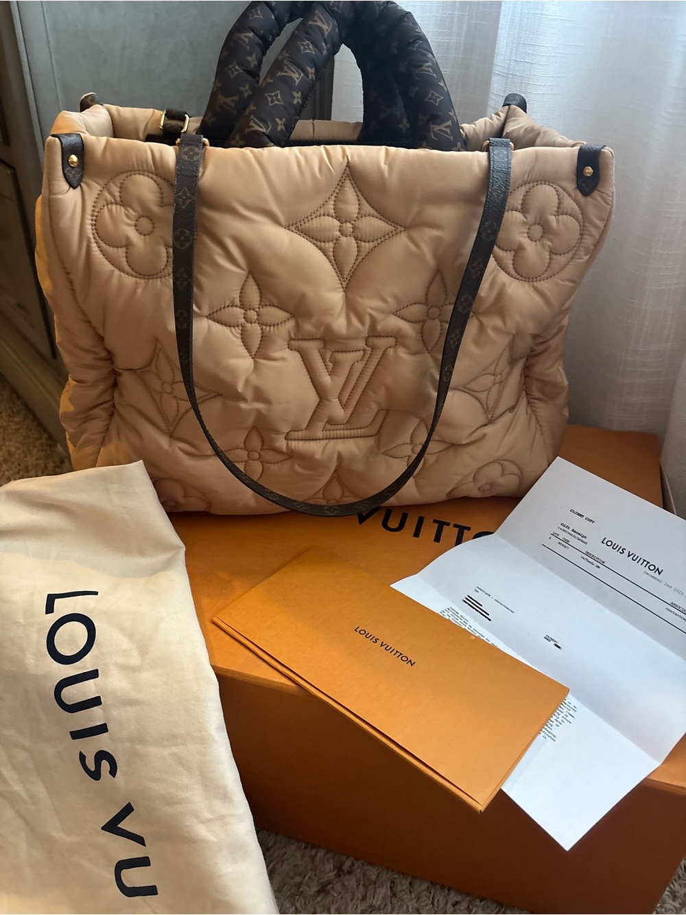 Louis Vuitton Quilted Beige Monogram Canvas-Trim Tote